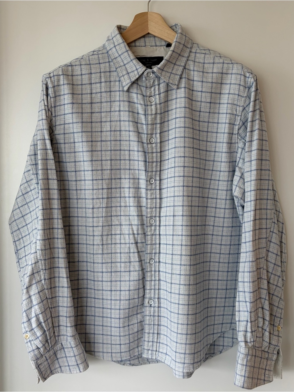 rag & bone Men's Light Gray and Blue Checked Button-Down Shirt